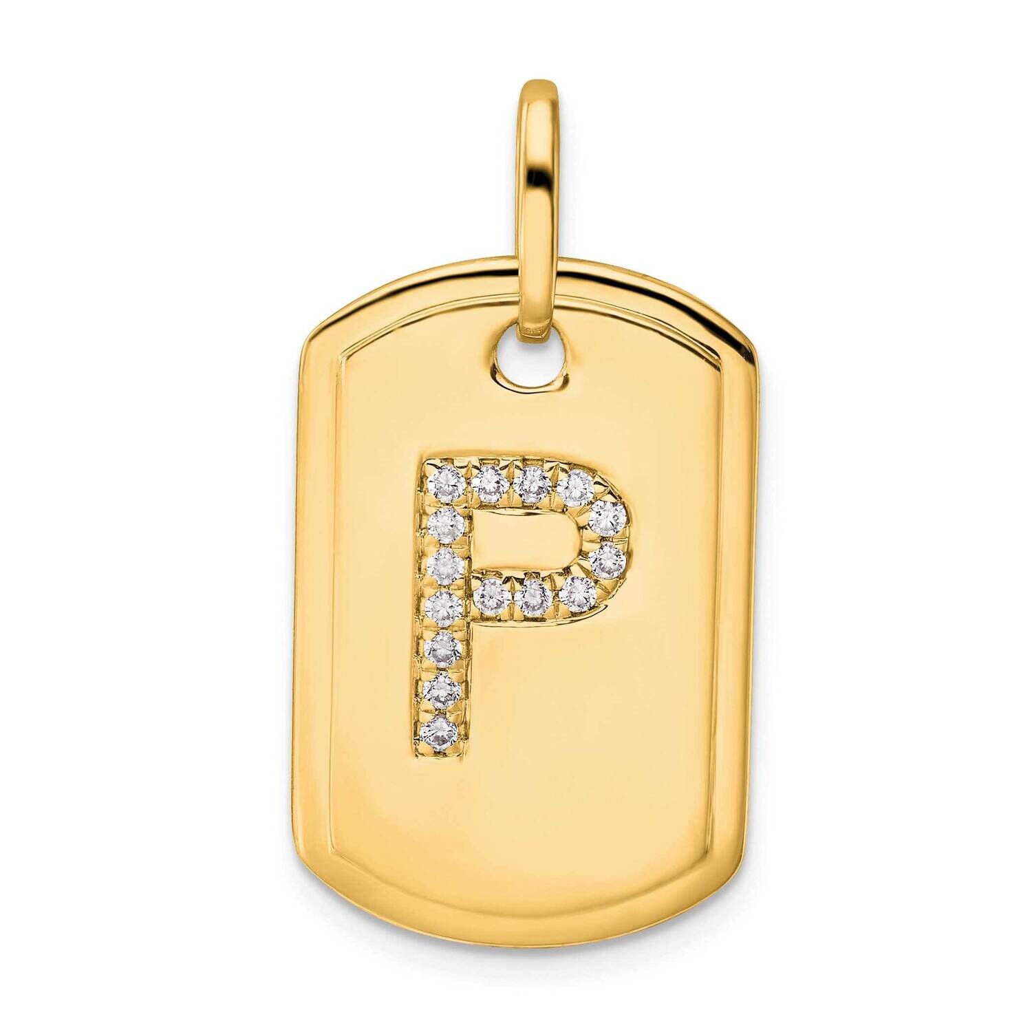 Diamond Initial P Dog Tag Charm 14k Gold PM9842P-018-YA, MPN: PM9842P-018-YA,