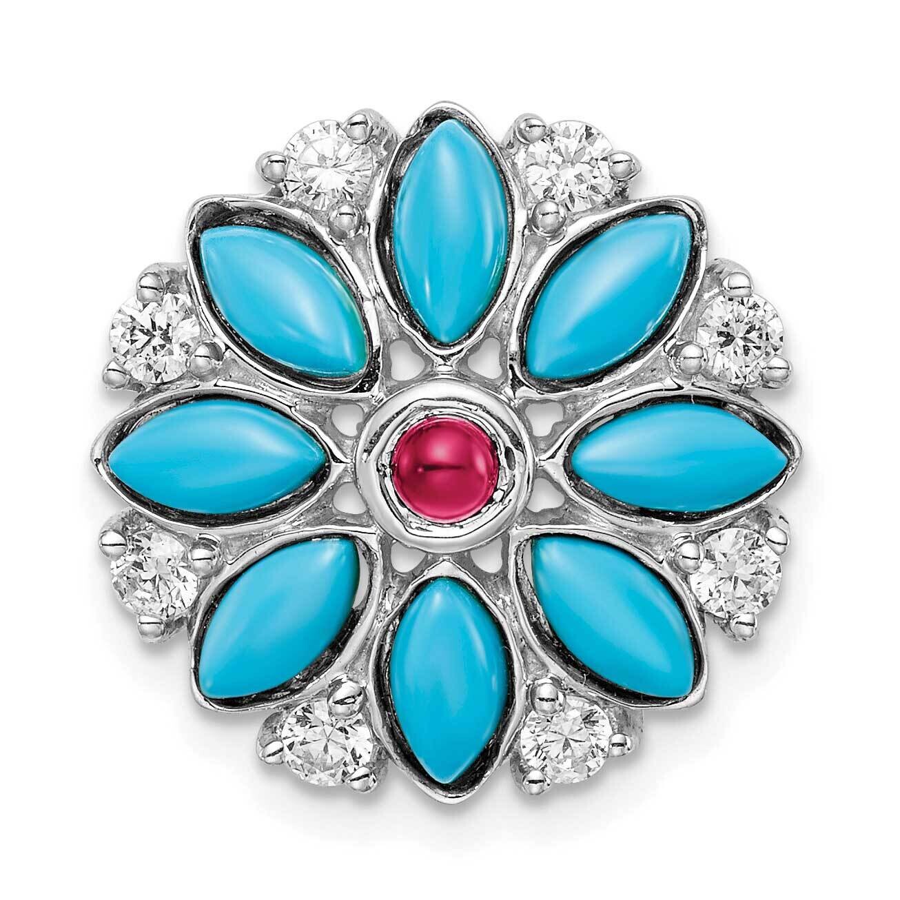 Turquoise Creat. Ruby White Topaz Floral Chain Slide 14k White Gold PM7423-BTQ/CRU-W, MPN: PM7423-B…