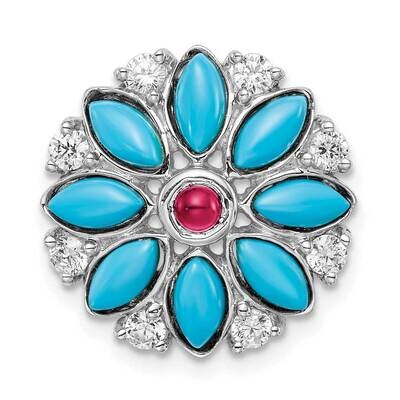 Turquoise Creat. Ruby White Topaz Floral Chain Slide 14k White Gold PM7423-BTQ/CRU-W, MPN: PM7423-B…