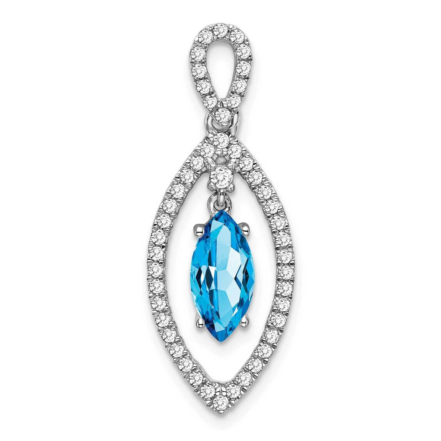 Marquise Blue Topaz Diamond Chain Slide 14k White Gold PM7110-BT-031-WA, MPN: PM7110-BT-031-WA,
