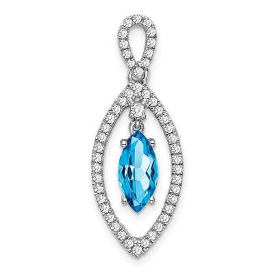 Marquise Blue Topaz Diamond Chain Slide 14k White Gold PM7110-BT-031-WA, MPN: PM7110-BT-031-WA,