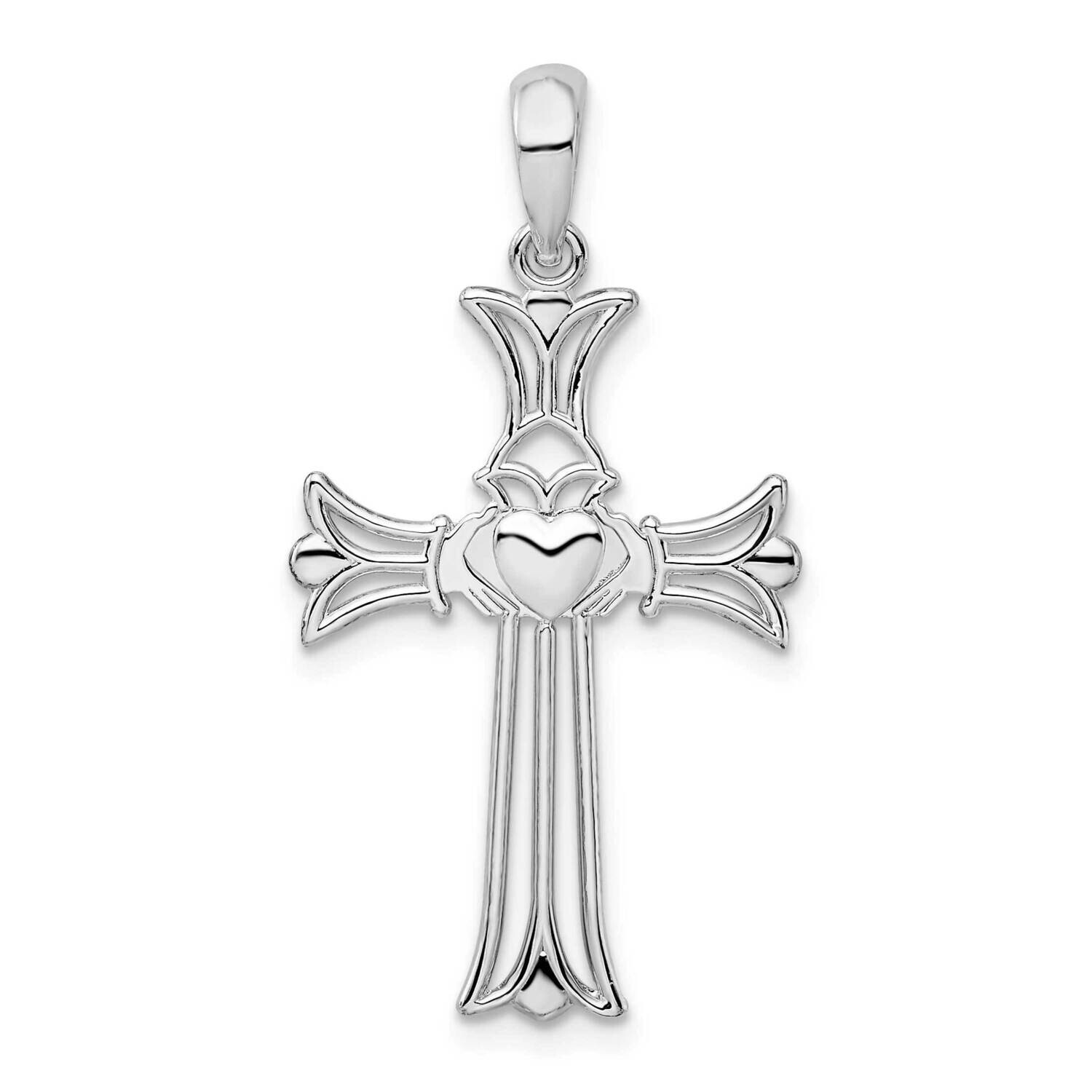 Cut-Out Claddagh Cross Pendant Sterling Silver Polished QC10543, MPN: QC10543, 637218183920