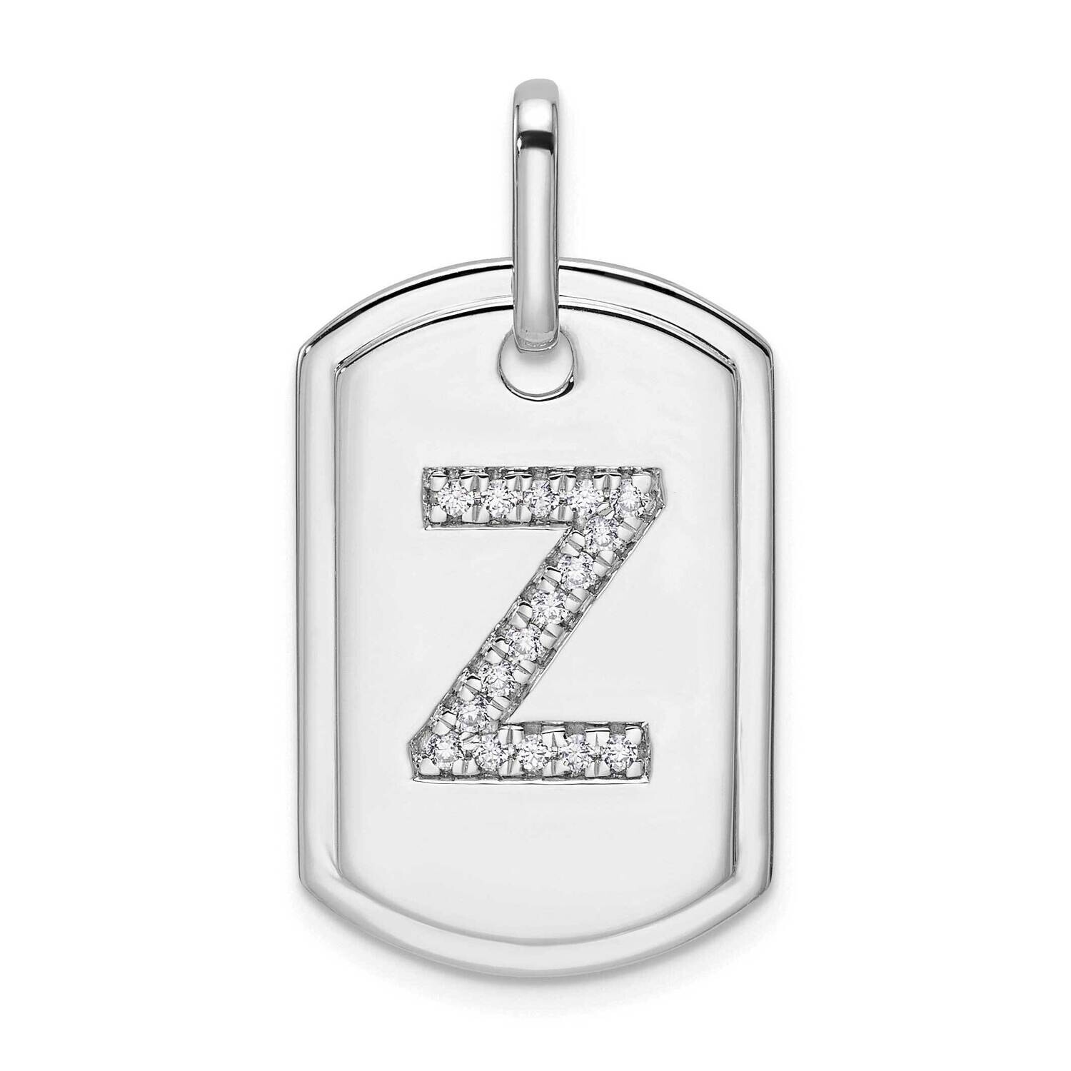 Diamond Initial Z Dog Tag Charm 14k White Gold PM9842Z-018-WA, MPN: PM9842Z-018-WA,