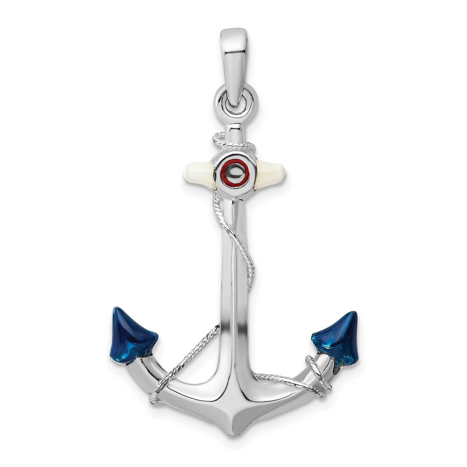 3D Enameled Anchor Pendant Sterling Silver Polished QC10676, MPN: QC10676, 637218144990