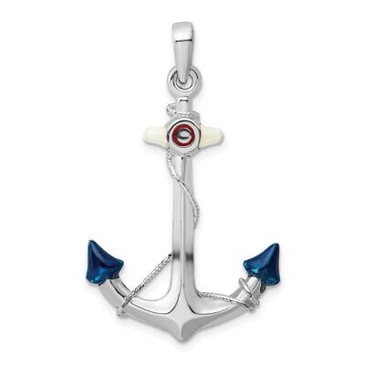 3D Enameled Anchor Pendant Sterling Silver Polished QC10676, MPN: QC10676, 637218144990