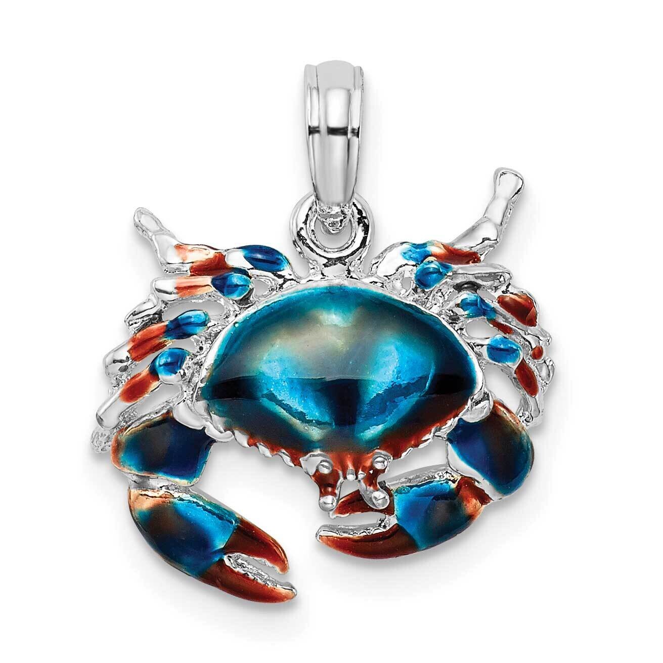 Enameled Blue Stone Crab Pendant Sterling Silver Polished QC10717, MPN: QC10717, 637218159512