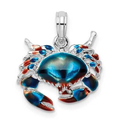 Enameled Blue Stone Crab Pendant Sterling Silver Polished QC10717, MPN: QC10717, 637218159512