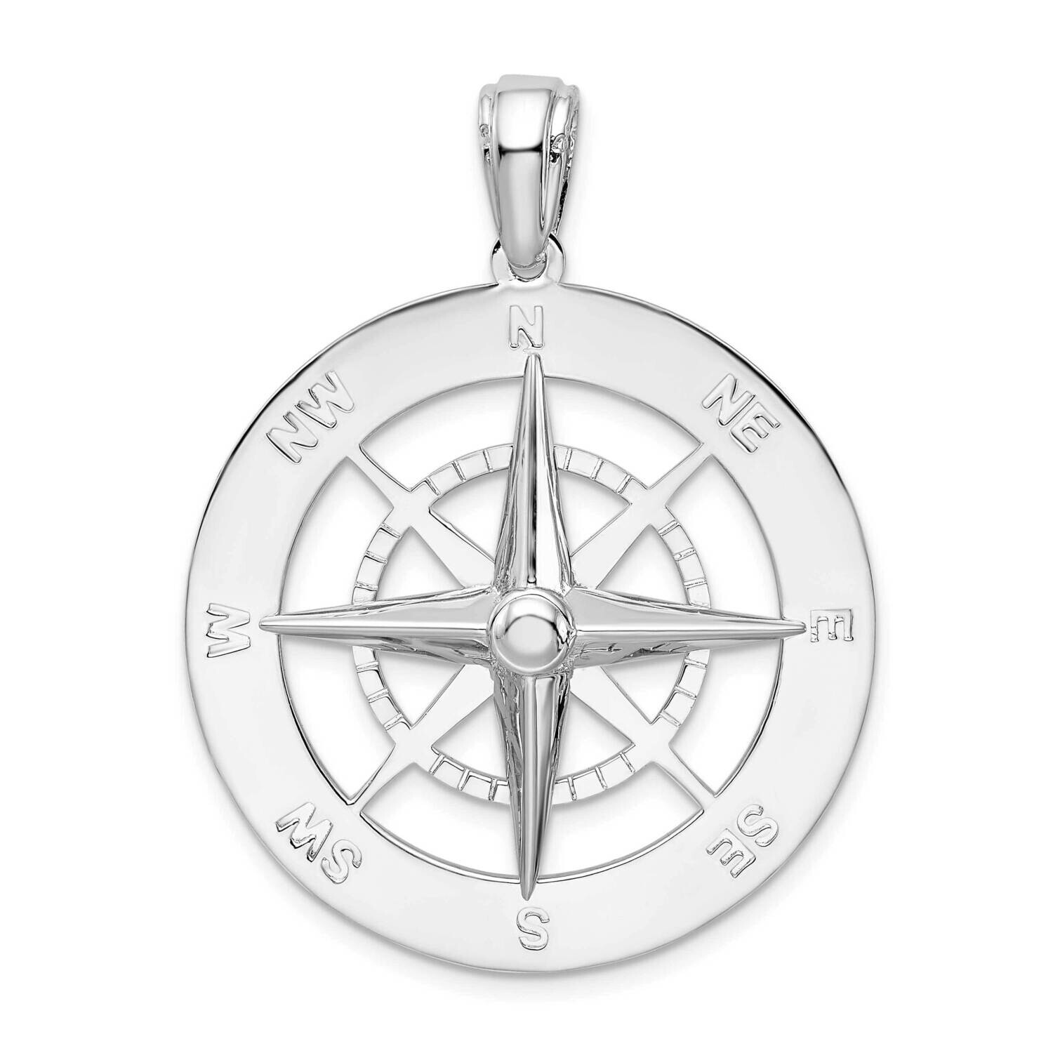 Large Nautical Compass Pendant Sterling Silver Polished QC10424, MPN: QC10424, 637218179091