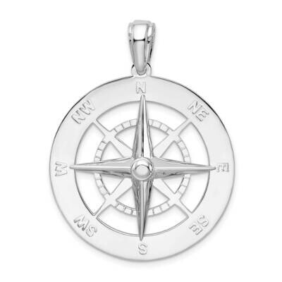 Large Nautical Compass Pendant Sterling Silver Polished QC10424, MPN: QC10424, 637218179091