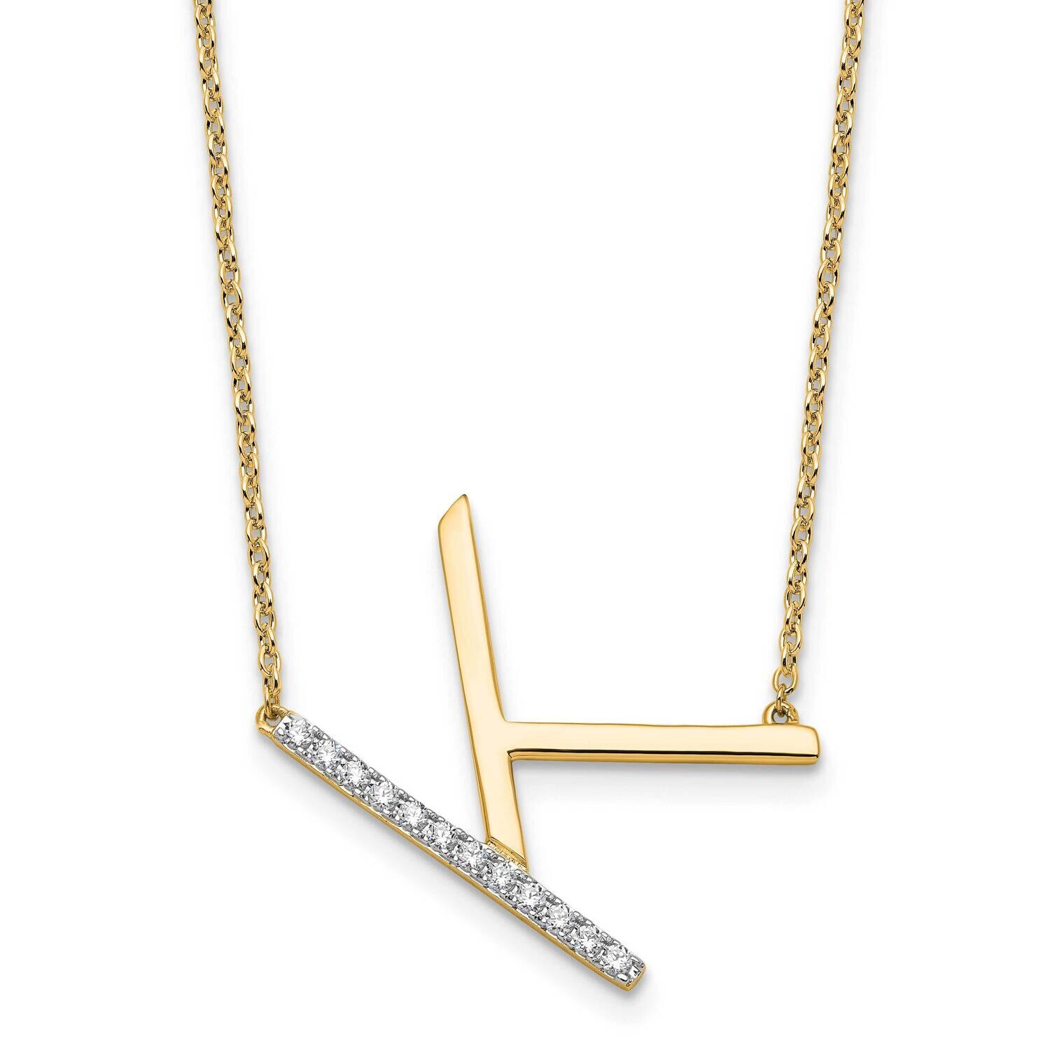 Sideways Diamond Initial K Necklace 14k Gold PM9844K-014-YA, MPN: PM9844K-014-YA,
