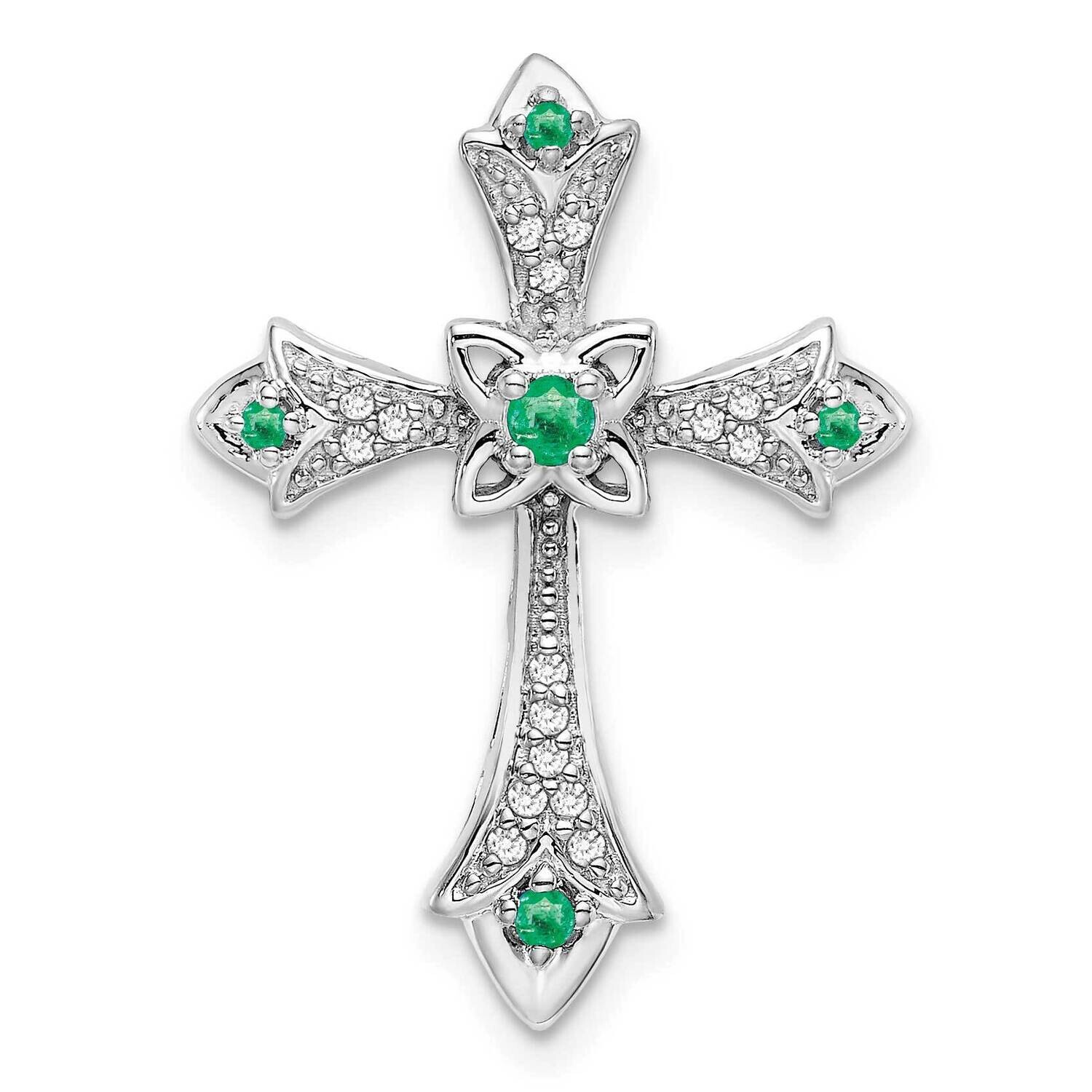 Emerald Diamond Fleur De Lis Cross Chain Slide 10k White Gold PM7175-EM-008-1WA, MPN: PM7175-EM-008…