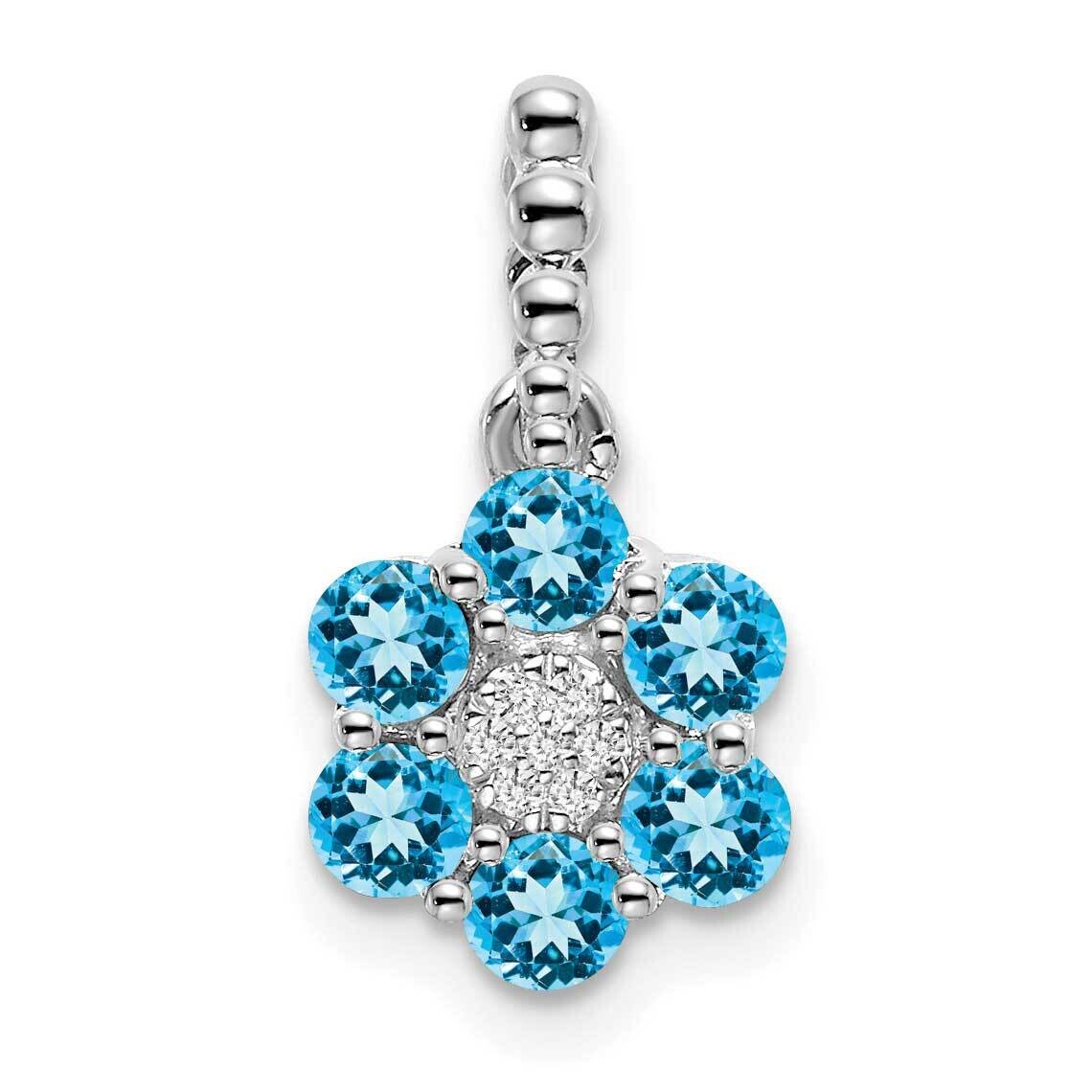 Blue Topaz Diamond Floral Pendant 14k White Gold PM7191-BT-003-WA, MPN: PM7191-BT-003-WA,