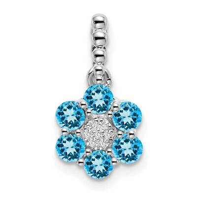 Blue Topaz Diamond Floral Pendant 14k White Gold PM7191-BT-003-WA, MPN: PM7191-BT-003-WA,