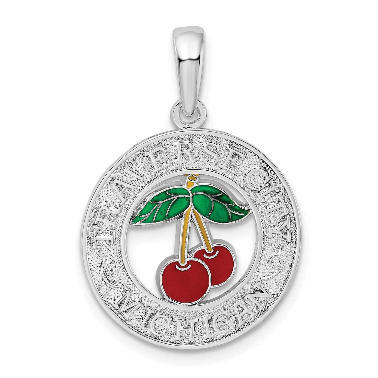 Enamel Traverse City,Mi Cherry Pendant Sterling Silver Polished QC10689, MPN: QC10689, 637218146949