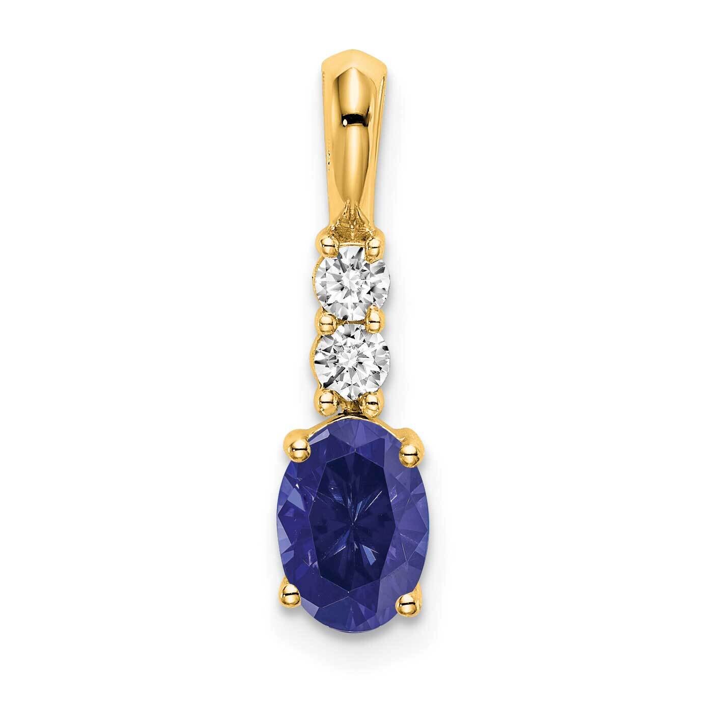 Oval Created Sapphire Diamond Pendant 14k Gold PM7406-CSA-013-YA, MPN: PM7406-CSA-013-YA,