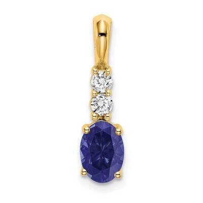 Oval Created Sapphire Diamond Pendant 14k Gold PM7406-CSA-013-YA, MPN: PM7406-CSA-013-YA,