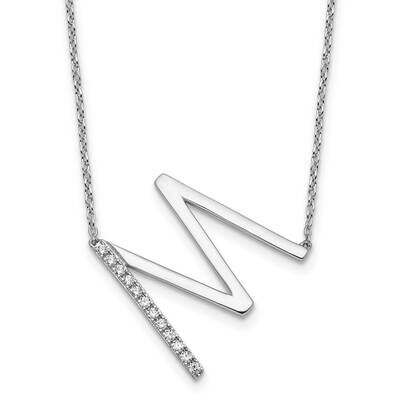 Sideways Diamond Initial M Necklace 14k White Gold PM9844M-014-WA, MPN: PM9844M-014-WA,