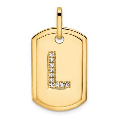 Diamond Initial L Dog Tag Charm 14k Gold PM9842L-012-YA, MPN: PM9842L-012-YA,