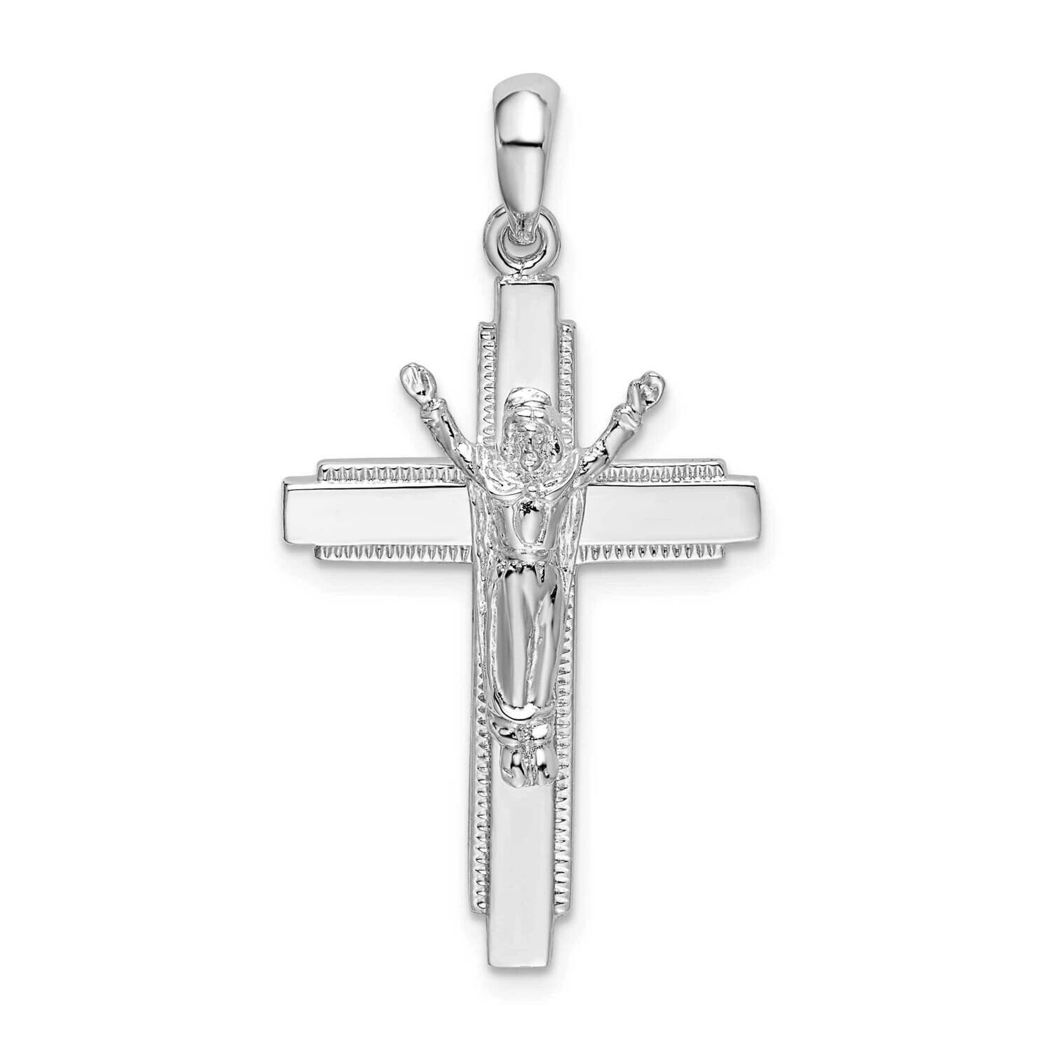 Beaded Edge Crucifix Pendant Sterling Silver Polished QC10116, MPN: QC10116, 637218182572