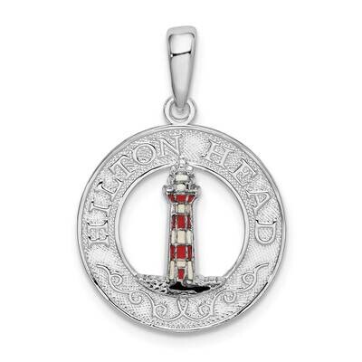 Enamel Hilton Head Lighthouse Pendant Sterling Silver Polished QC10686, MPN: QC10686, 637218155590