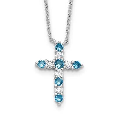 Blue CZ December Birthstone Cross 2 Inch Extension Necklace Sterling Silver Rhodium-Plated QBPD36DE…