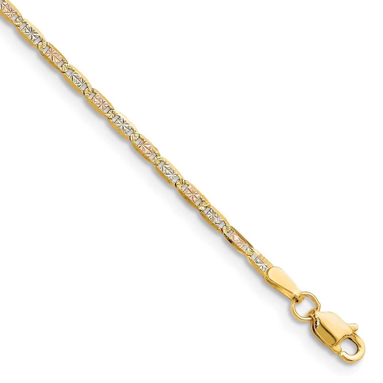 2.0mm Tri-Color Gold Pavc Valentino Chain 8 Inch 14k Gold PVL050-8, MPN: PVL050-8,