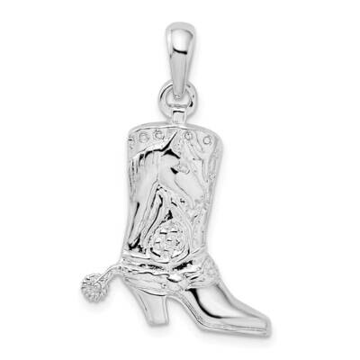 3D Cowboy Boot Spur Pendant Sterling Silver Polished QC10495 by Men&#39;s Jewelry and Accessories, MPN:…
