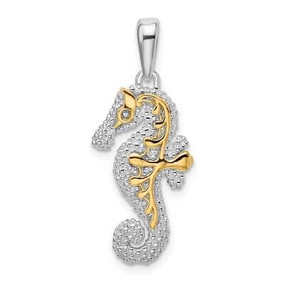 3D Seahorse 14K Accent Pendant Sterling Silver Polished QC10761G, MPN: QC10761G, 637218147656