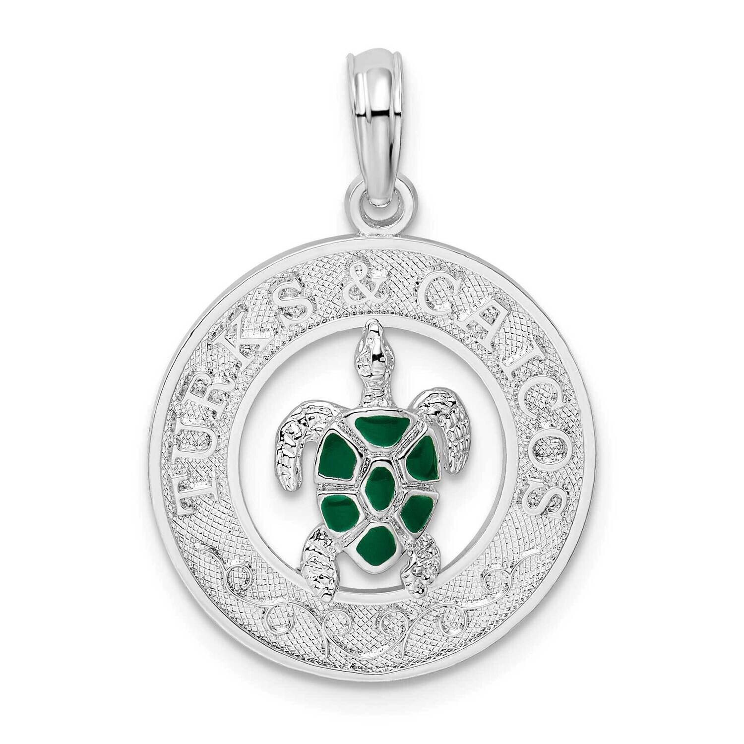 Enameled Turks Caicos Turtle Pendant Sterling Silver Polished QC10693, MPN: QC10693, 637218147106
