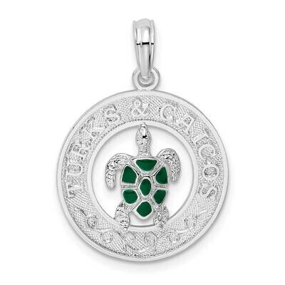 Enameled Turks Caicos Turtle Pendant Sterling Silver Polished QC10693, MPN: QC10693, 637218147106