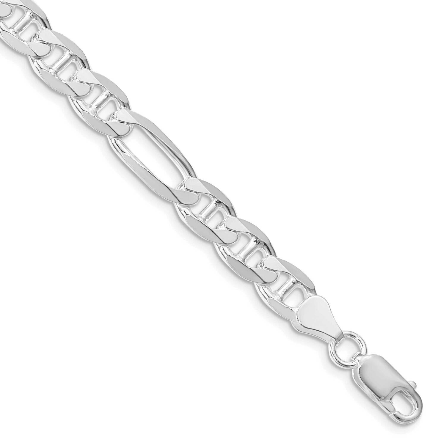 7.5mm Figaro Anchor Chain 8 Inch Sterling Silver Rhodium-Plated QAF200R-8, MPN: QAF200R-8,