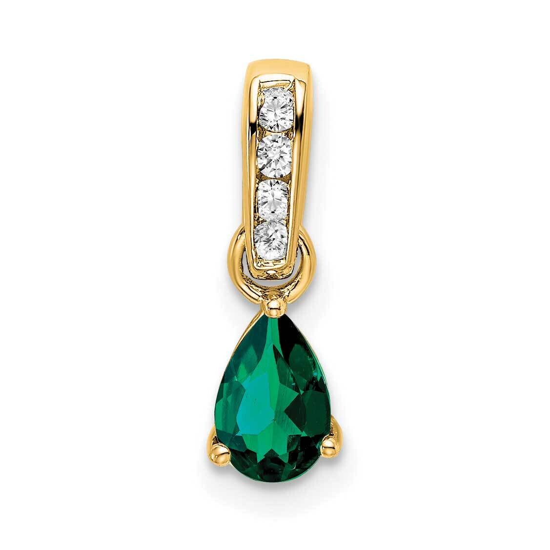 Pear Created Emerald Diamond Pendant 14k Gold PM7409-CEM-005-YA, MPN: PM7409-CEM-005-YA,