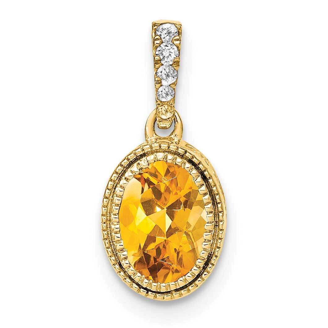 Oval Citrine Diamond Pendant 14k Gold PM7093-CI-020-YA, MPN: PM7093-CI-020-YA,