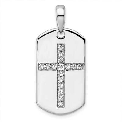 True Origin Men&#39;s 1/2 Carat Diamond Vs/Si D E F Cross Dog Tag Pendant 14k White Gold PM9370-050-WLD…