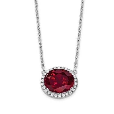 Oval Created Ruby Diamond 18 Inch Halo Necklace 14k White Gold PM7228-RU-016-WA, MPN: PM7228-RU-016…