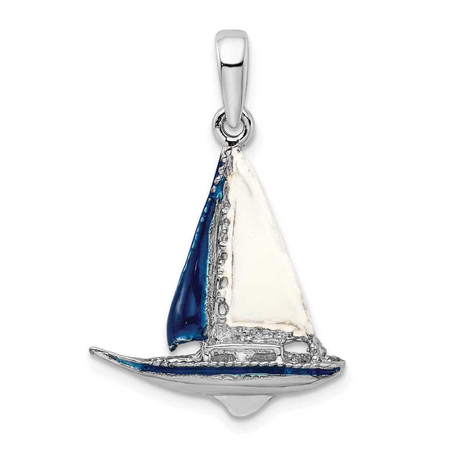 3D Enameled Sailboat Pendant Sterling Silver Polished QC10632, MPN: QC10632, 637218144501