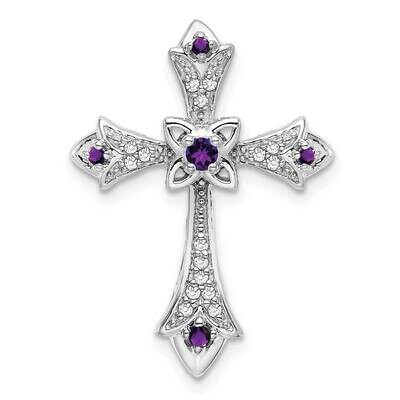 Amethyst Diamond Fleur De Lis Cross Chain Slide 10k White Gold PM7175-AM-008-1WA, MPN: PM7175-AM-00…