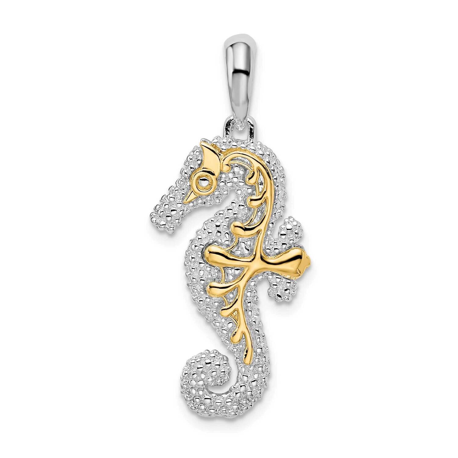3D Large Seahorse 14K Accent Pendant Sterling Silver Polished QC10760G, MPN: QC10760G, 637218147649