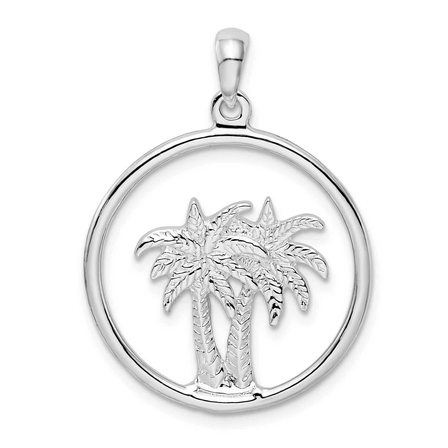 Double Palm Tree Circle Pendant Sterling Silver Polished QC10024 by Men&#39;s Jewelry and Accessories, …