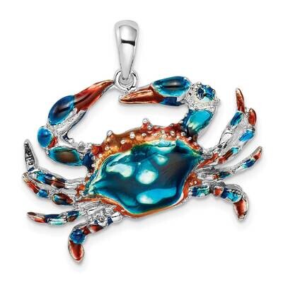 Enameled Blue Crab Pendant Sterling Silver Polished QC10724 by Men&#39;s Jewelry and Accessories, MPN: …
