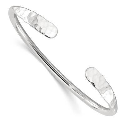 Hammered Ends Cuff Bangle Sterling Silver Polished QB1450, MPN: QB1450,