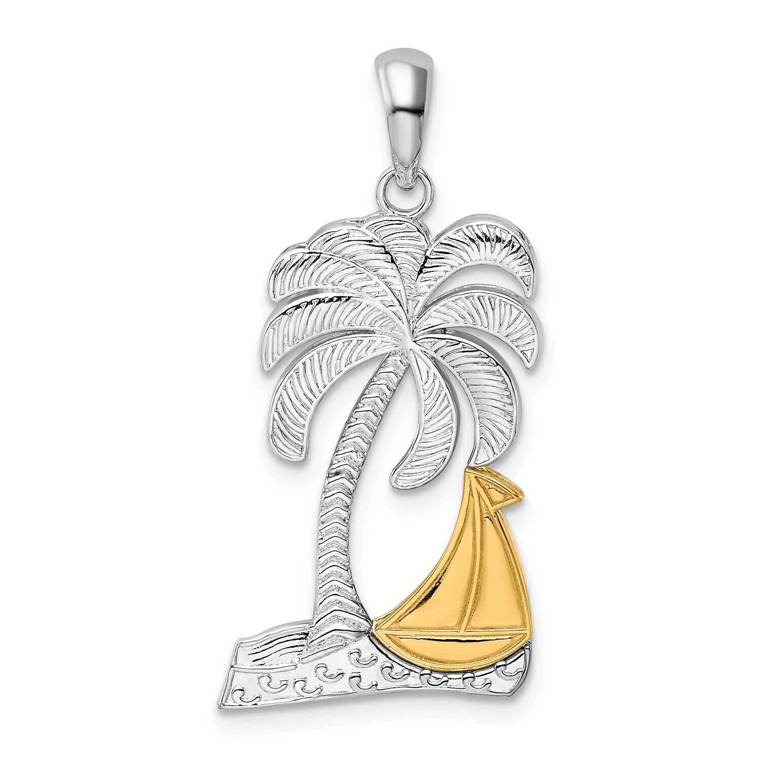 Palm Tree 14K Sailboat Pendant Sterling Silver Polished QC10912G, MPN: QC10912G, 637218157624