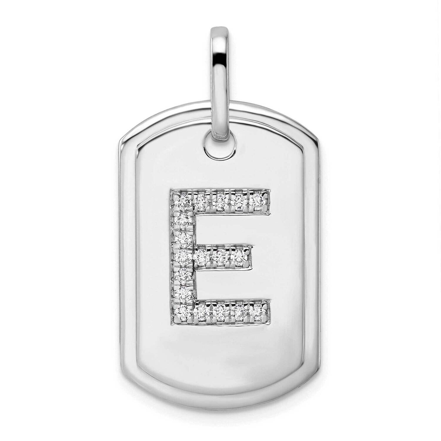Diamond Initial E Dog Tag Charm 14k White Gold PM9842E-022-WA, MPN: PM9842E-022-WA,