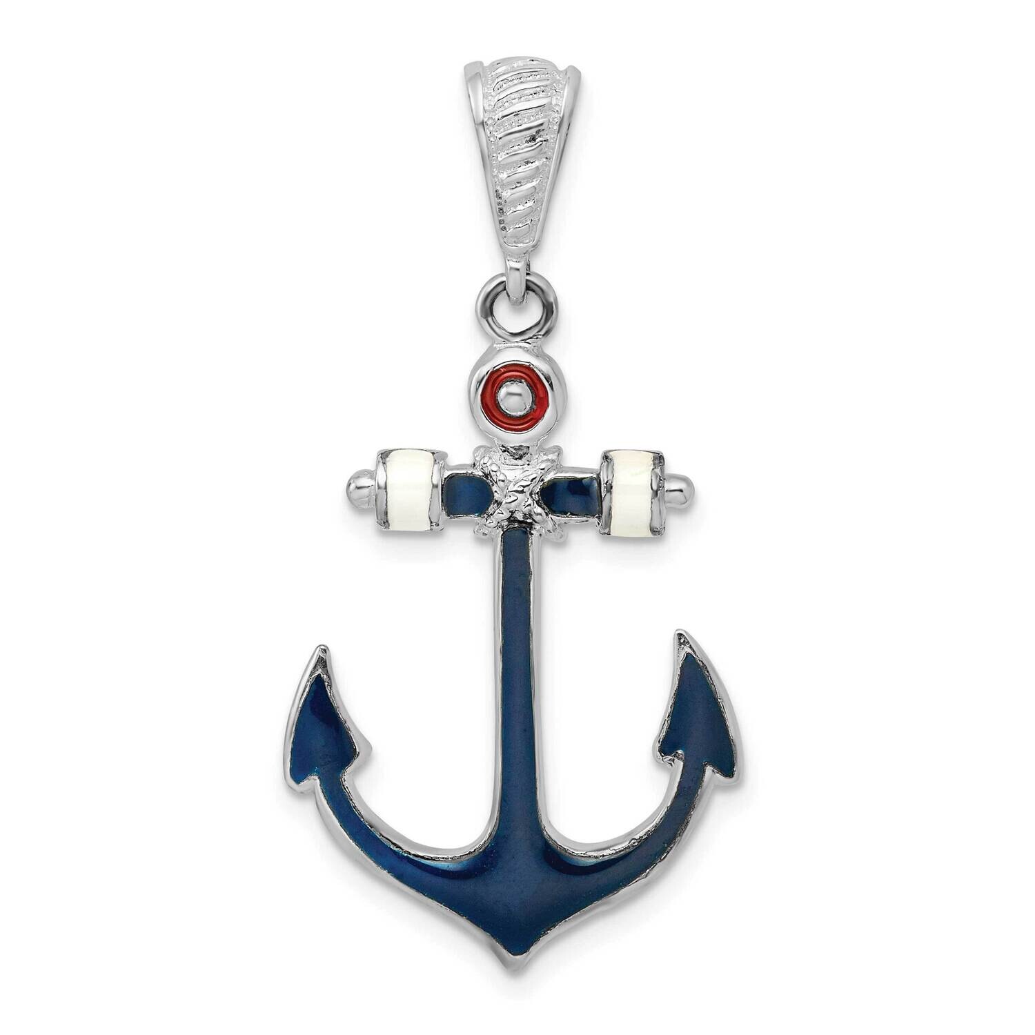 Enameled Anchor Pendant Sterling Silver Polished QC10678 by Men&#39;s Jewelry and Accessories, MPN: QC1…