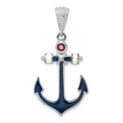Enameled Anchor Pendant Sterling Silver Polished QC10678 by Men&#39;s Jewelry and Accessories, MPN: QC1…