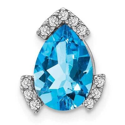 Pear Blue Topaz Diamond Chain Slide 12 Inch 14k White Gold PM7108-BT-009-WA, MPN: PM7108-BT-009-WA,