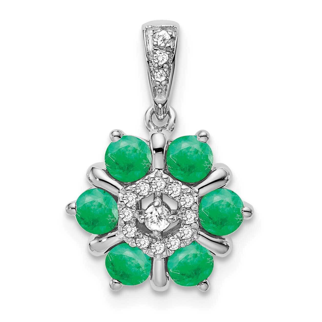 Emerald Diamond Floral Pendant 14k White Gold PM7192-EM-009-WA, MPN: PM7192-EM-009-WA,