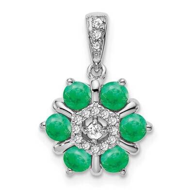Emerald Diamond Floral Pendant 14k White Gold PM7192-EM-009-WA, MPN: PM7192-EM-009-WA,