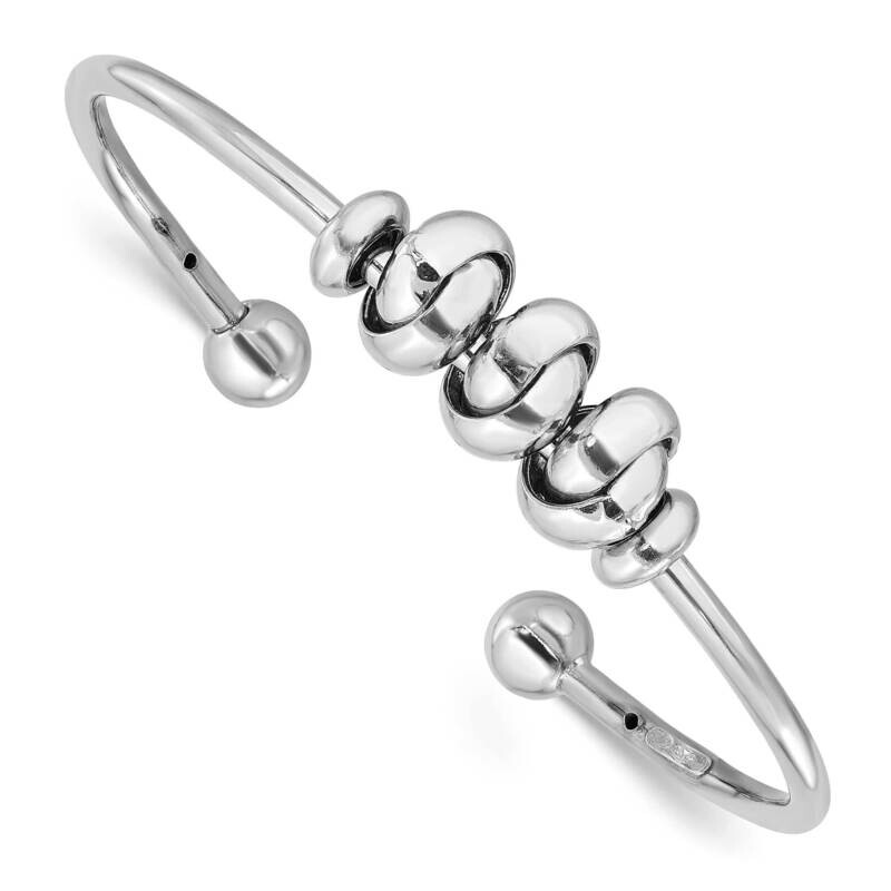 Rhod-Plated Polished Knot Beads Cuff Bangle Sterling Silver QB1465