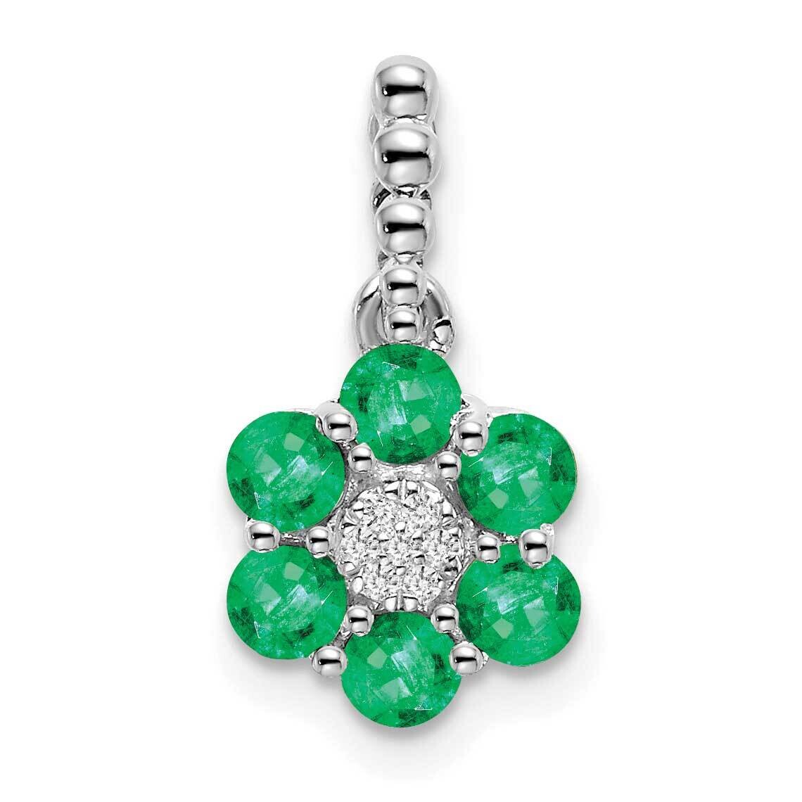 Emerald Diamond Floral Pendant 14k White Gold PM7191-EM-003-WA, MPN: PM7191-EM-003-WA,